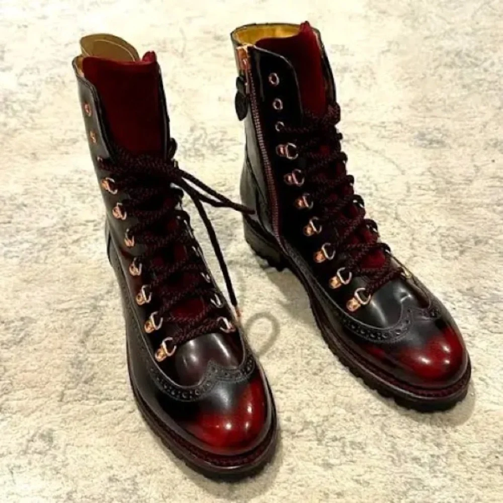 NIB Angela Scott Mr. Bernard Bordeaux Boots 37.5 - Picture 8 of 9